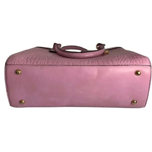 Lavender Croc Embossed Satchel Handbag with Gold Hardware Elegant Top Handle - Picture 7 of 9